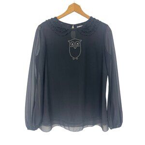 Size Small CHELSEA & VIOLET DILLARD'S EXCLUSIVE BLACK CHIFFON‎ OWL BLOUSE Top